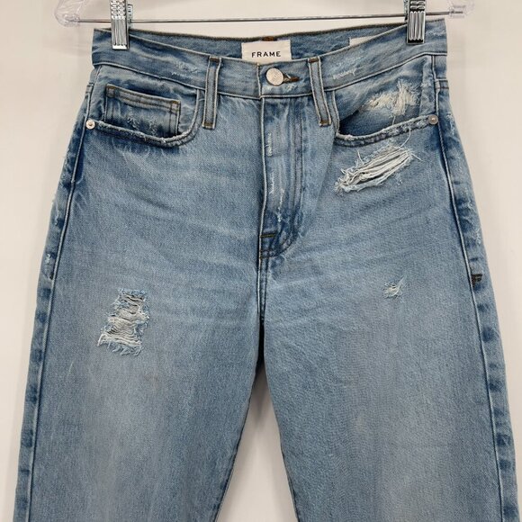 FRAME Le Jane Crop Distressed High-Rise Light wash Straight Jeans Women’s 25 - Picture 2 of 12